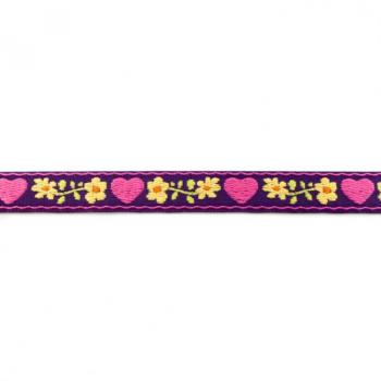 Borte mit Herzen und Blumen Breite 16mm Violett